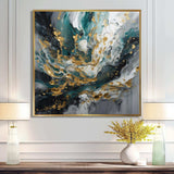 Gold Teal Ink On Stone - Abstract Canvas Wall Art