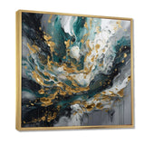 Gold Teal Ink On Stone - Abstract Canvas Wall Art