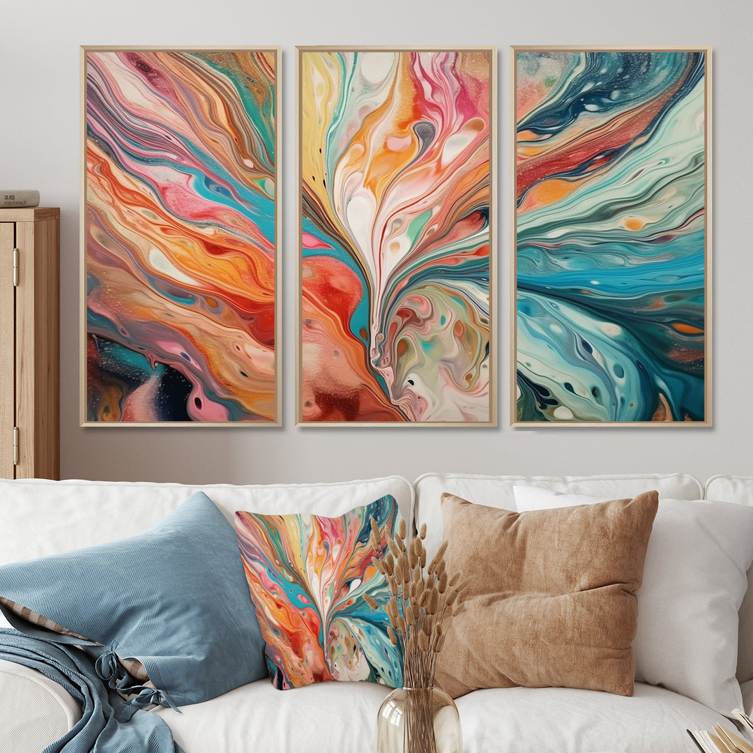 Teal Pink Marbled Whimsy III - Multi-Panel Canvas Prints