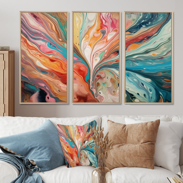 Teal Pink Marbled Whimsy III - Multi-Panel Canvas Prints
