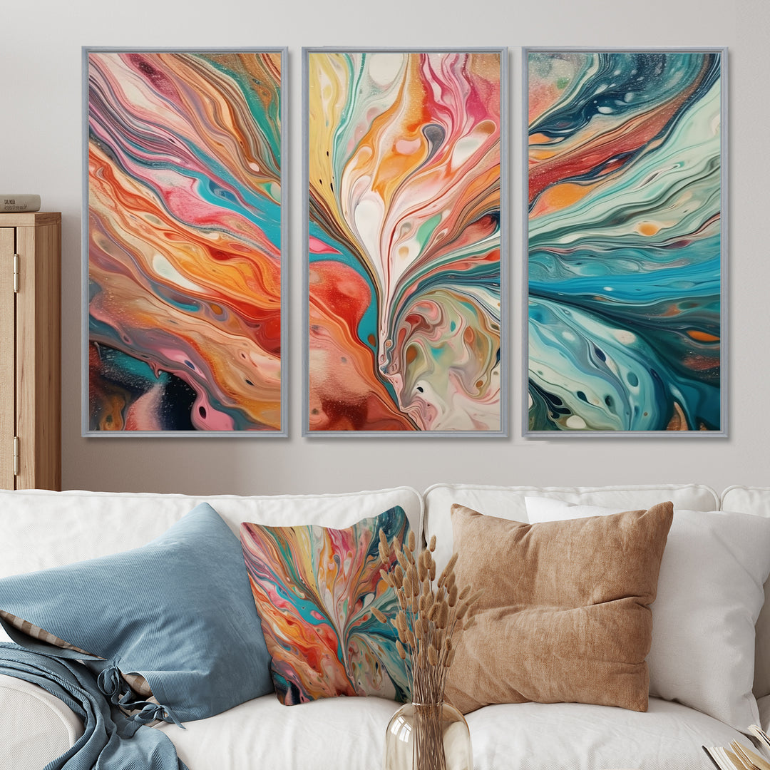 Teal Pink Marbled Whimsy III - Multi-Panel Canvas Prints