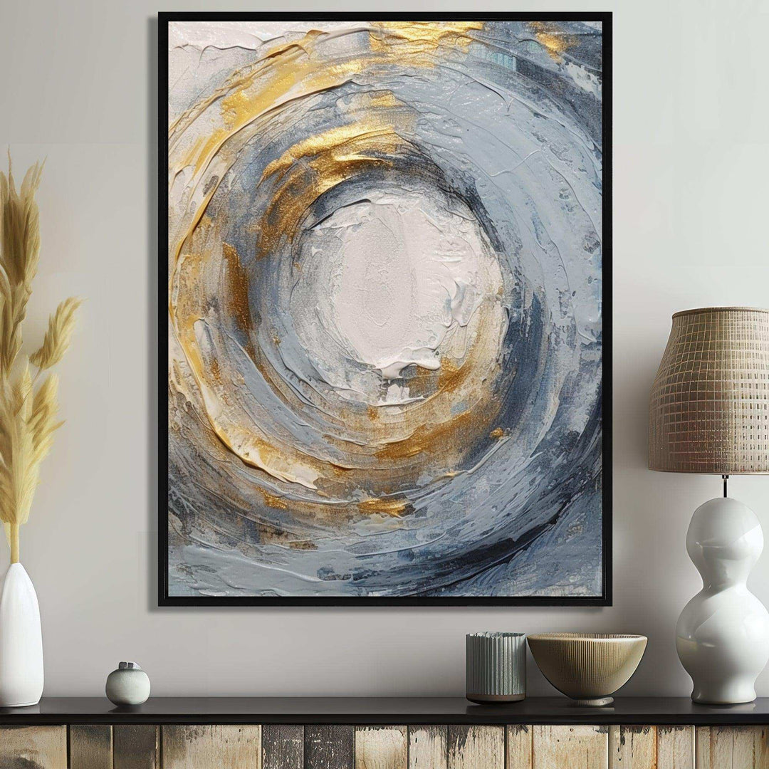 Gold and Blue Vibrant Spirals IV - Abstract Canvas Wall Art