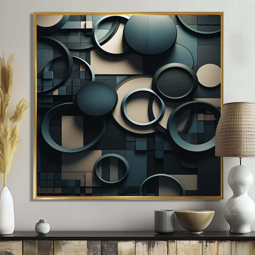 Teal Fragmented Forms - Abstract Canvas Wall Art