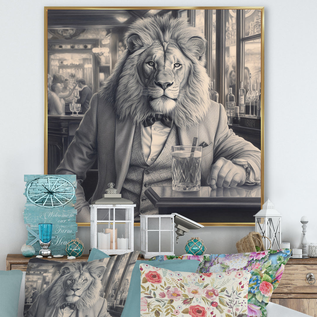 Lion Having A Drink - Animal Home Decor Art