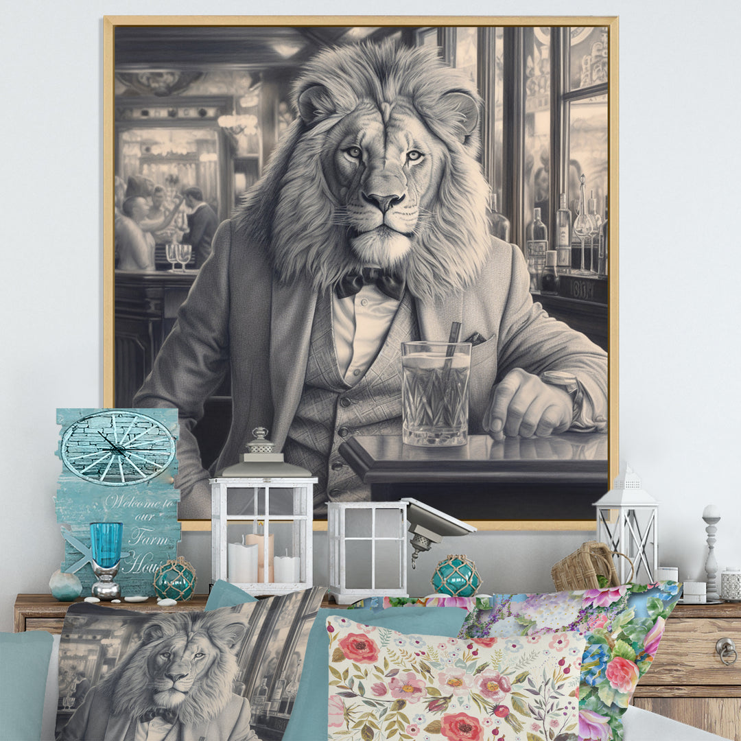 Lion Having A Drink - Animal Home Decor Art