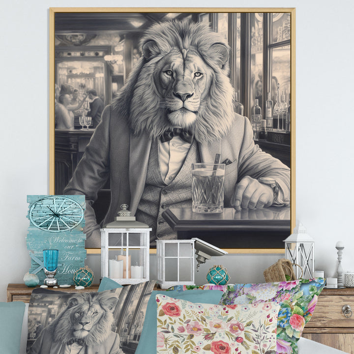 Lion Having A Drink - Animal Home Decor Art