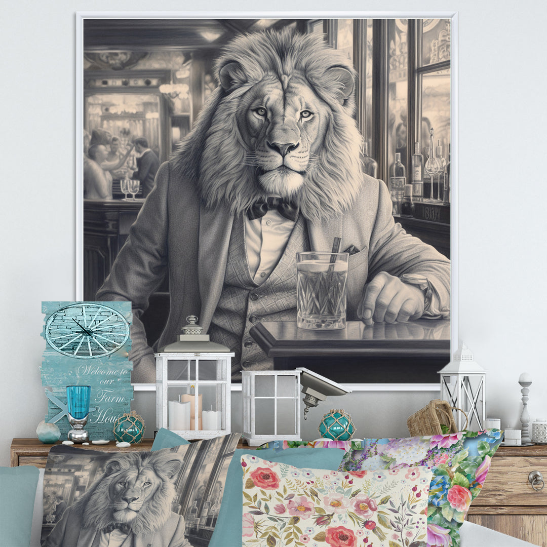 Lion Having A Drink - Animal Home Decor Art