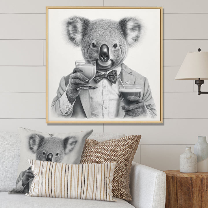 Koala Having A Drink - Animal Living Room Wall Art