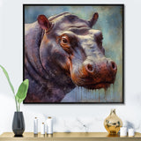 Hippo Portrait - Hippopotamus Framed Canvas Art