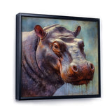 Hippo Portrait - Hippopotamus Framed Canvas Art