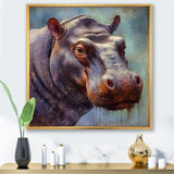 Hippo Portrait - Hippopotamus Framed Canvas Art