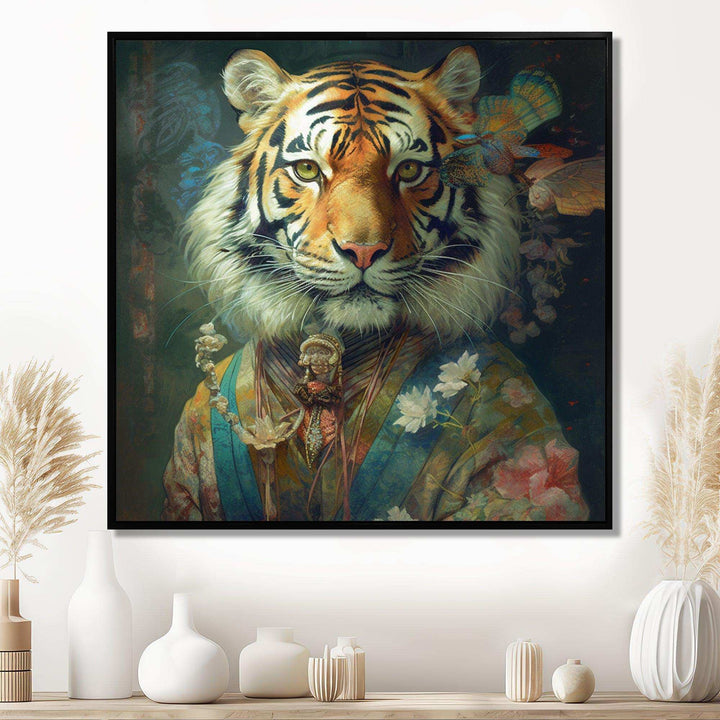 Vintage Tiger Portrait - Animals Canvas Wall Art