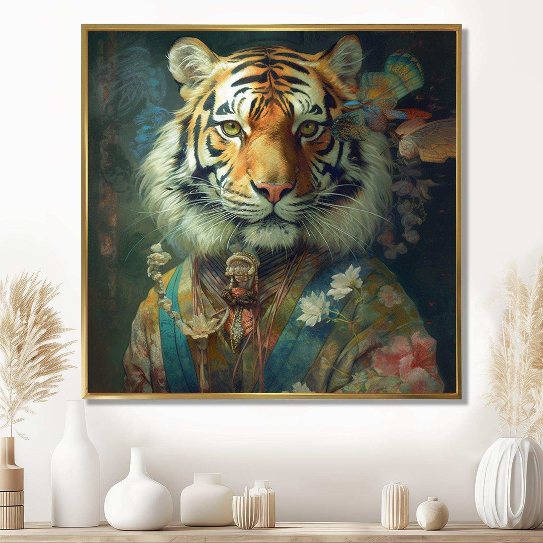 Vintage Tiger Portrait - Animals Canvas Wall Art