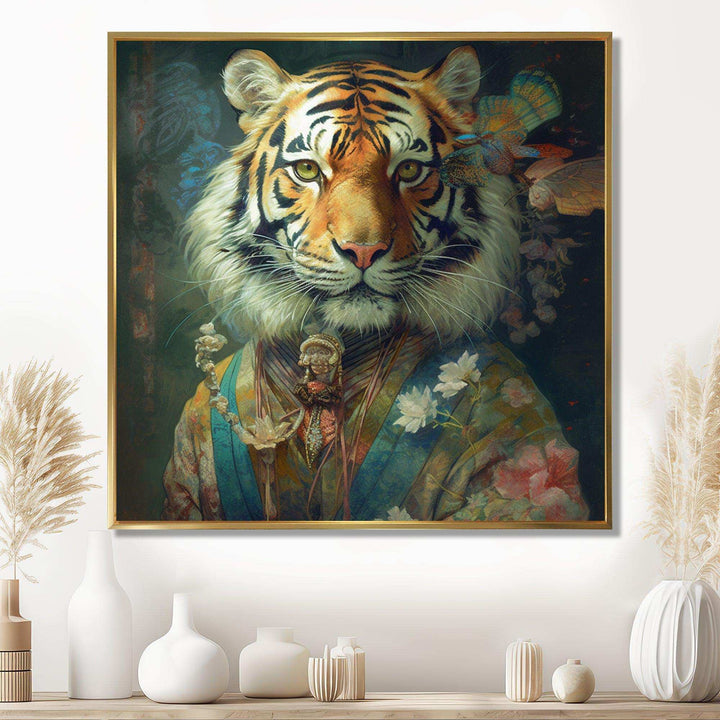 Vintage Tiger Portrait - Animals Canvas Wall Art