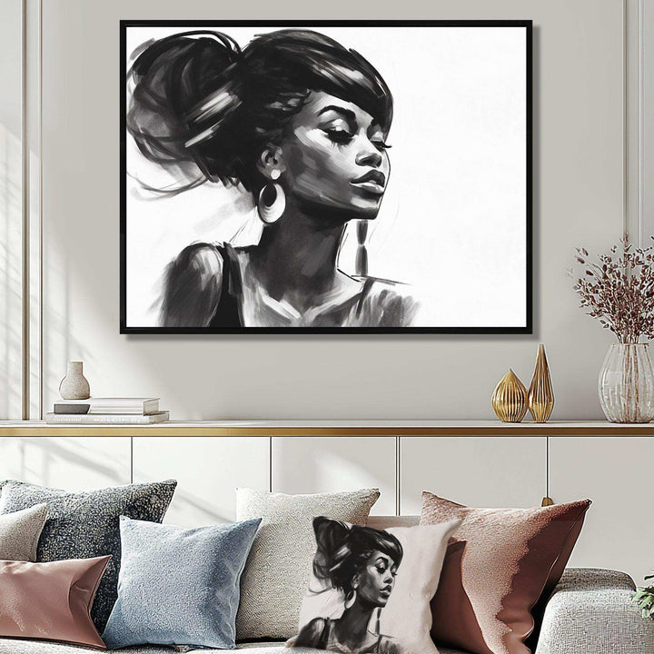 Black and White African American Woman V - Fashion Canvas Wall Art