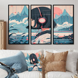 Female Anime Character IV - 3-Piece Canvas Wall Art