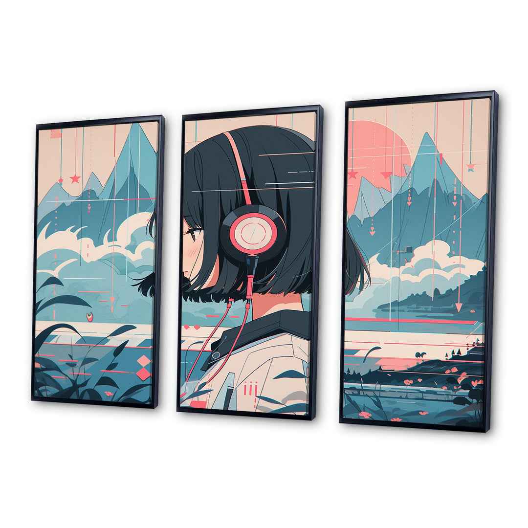 Female Anime Character IV - 3-Piece Canvas Wall Art