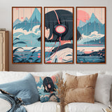 Female Anime Character IV - 3-Piece Canvas Wall Art