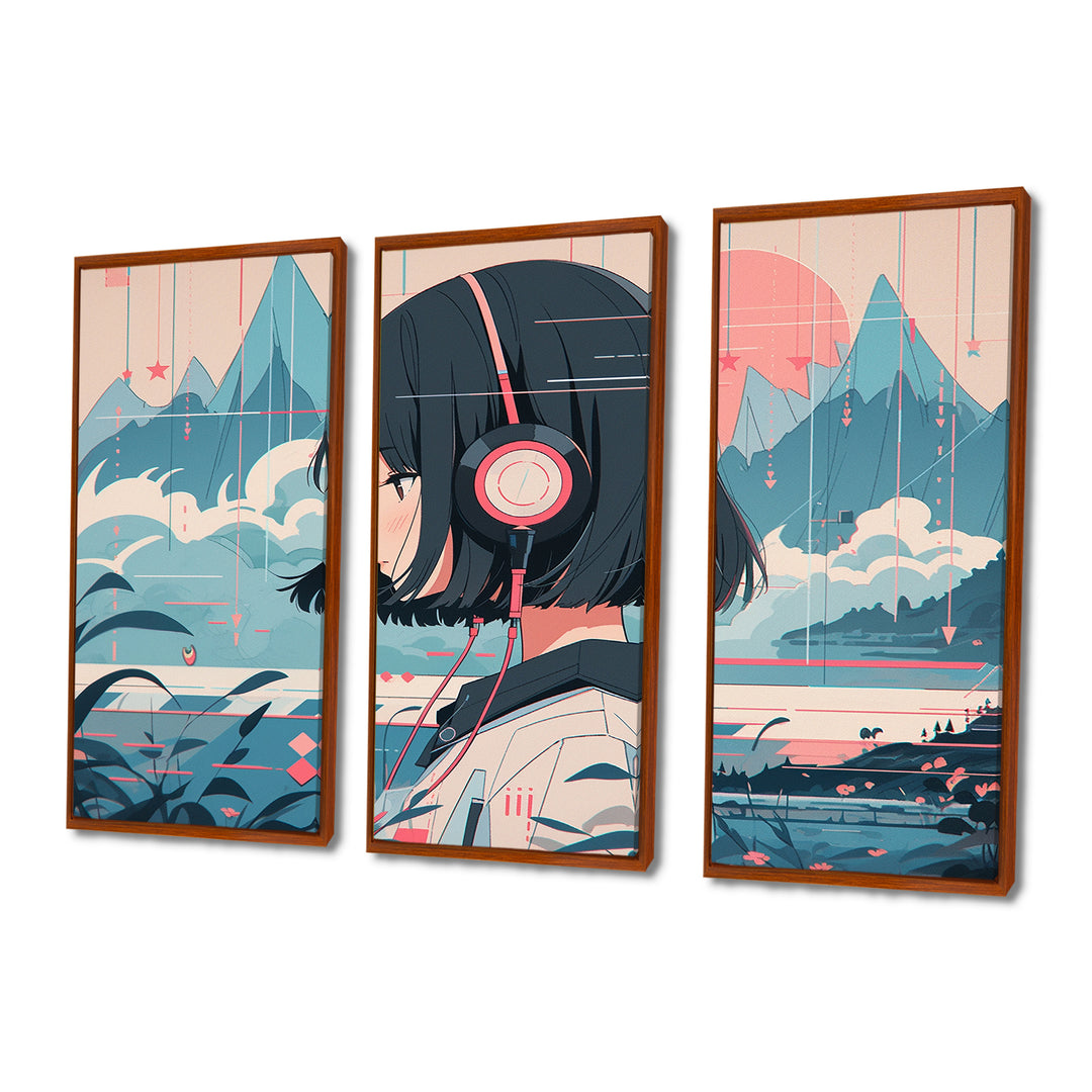 Female Anime Character IV - 3-Piece Canvas Wall Art