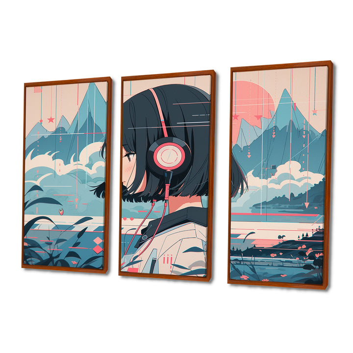 Female Anime Character IV - 3-Piece Canvas Wall Art