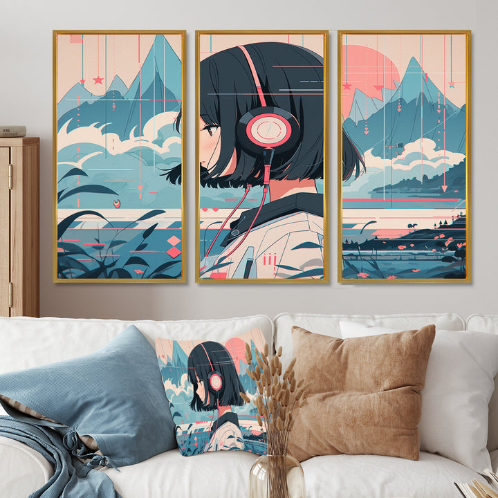 Female Anime Character IV - 3-Piece Canvas Wall Art