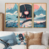 Female Anime Character IV - 3-Piece Canvas Wall Art