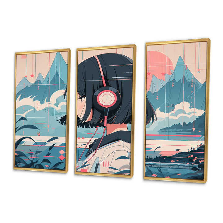 Female Anime Character IV - 3-Piece Canvas Wall Art