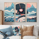 Female Anime Character IV - 3-Piece Canvas Wall Art