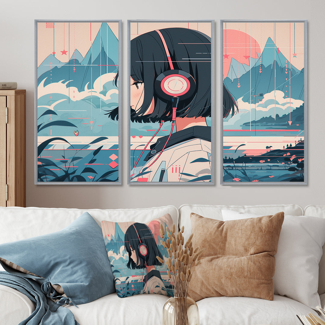 Female Anime Character IV - 3-Piece Canvas Wall Art