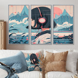 Female Anime Character IV - 3-Piece Canvas Wall Art