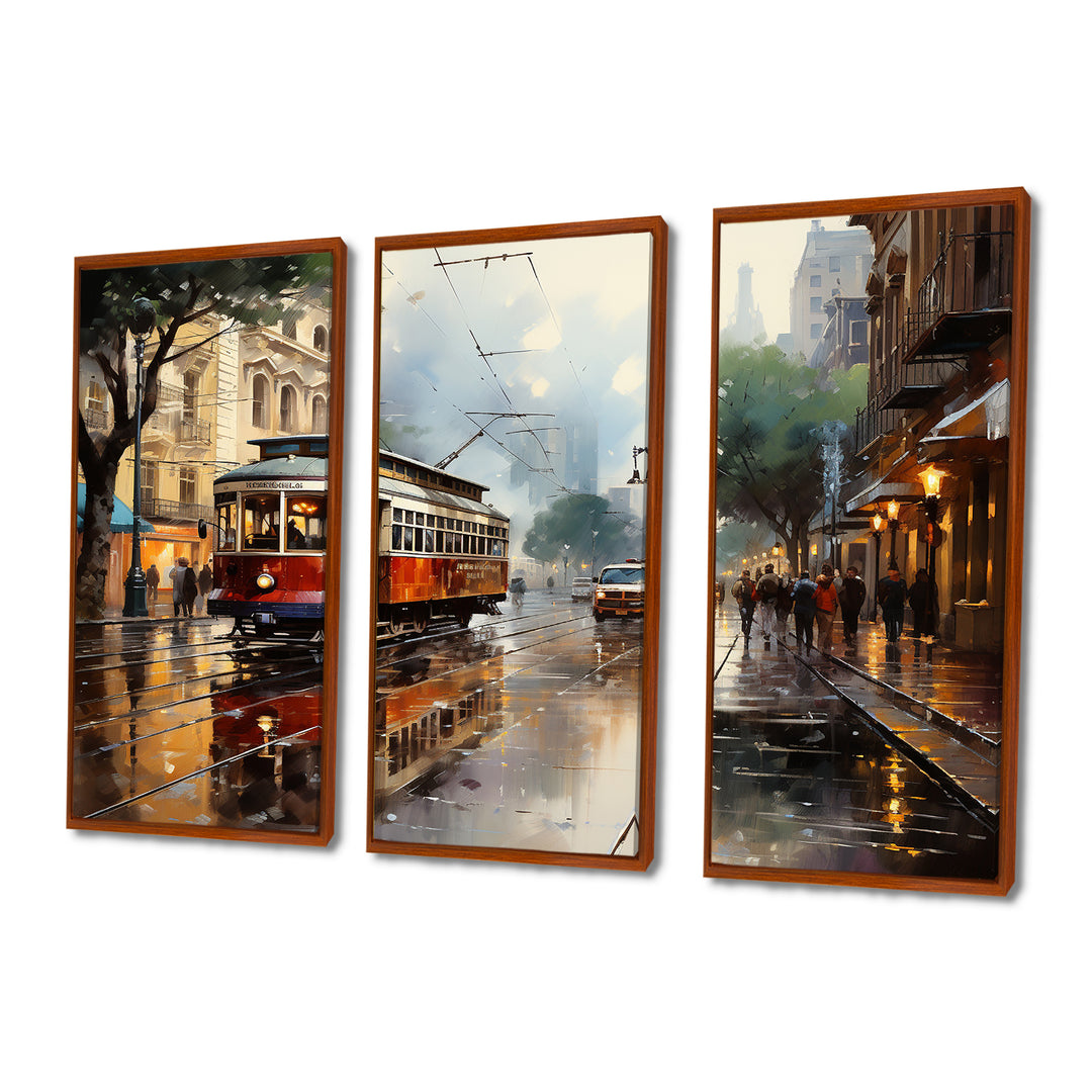 New Orleans Cityscape Comes Alive At Night II - Canvas Multipanels Set of 3