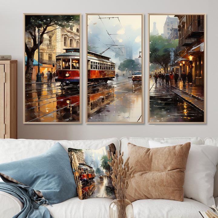 New Orleans Cityscape Comes Alive At Night II - Canvas Multipanels Set of 3