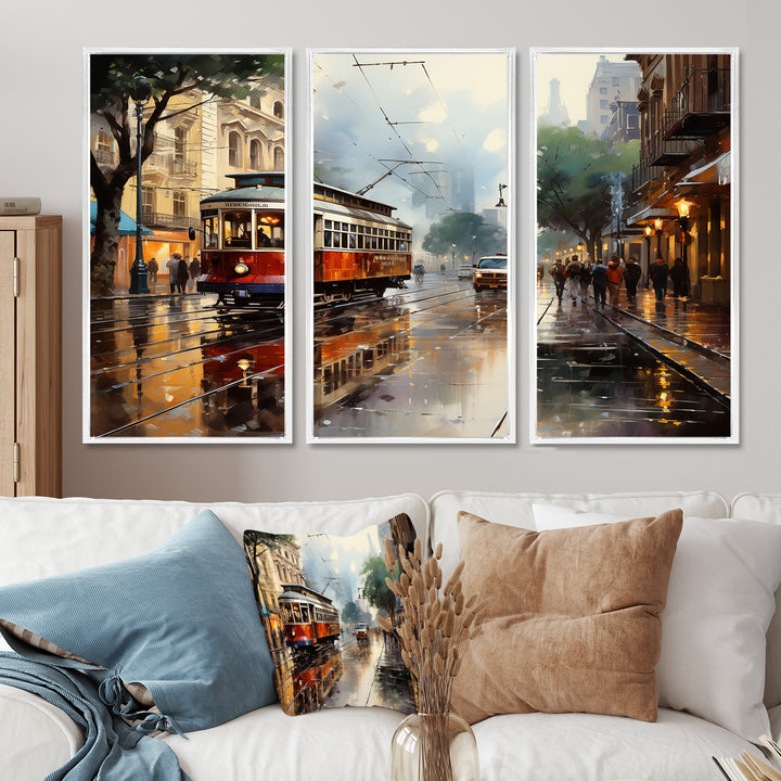 New Orleans Cityscape Comes Alive At Night II - Canvas Multipanels Set of 3