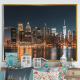 Reflection Of New York City At Night - Cityscapes Canvas Wall Art