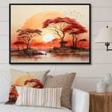 Red Yellow African Landscape - Landscapes Canvas Wall Art