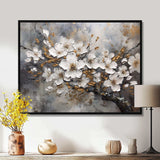 White Grey Cherry Blossum Harmony I - Floral Canvas Wall Art