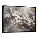 White Grey Cherry Blossum Harmony I - Floral Canvas Wall Art