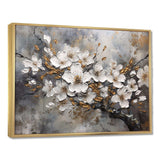 White Grey Cherry Blossum Harmony I - Floral Canvas Wall Art