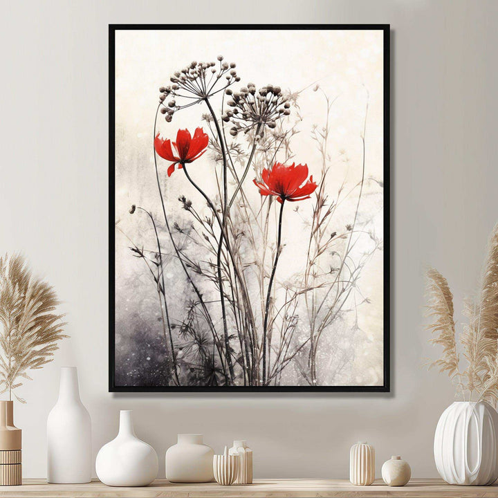 Red Grey Herb Garden I - Floral Canvas Wall Art