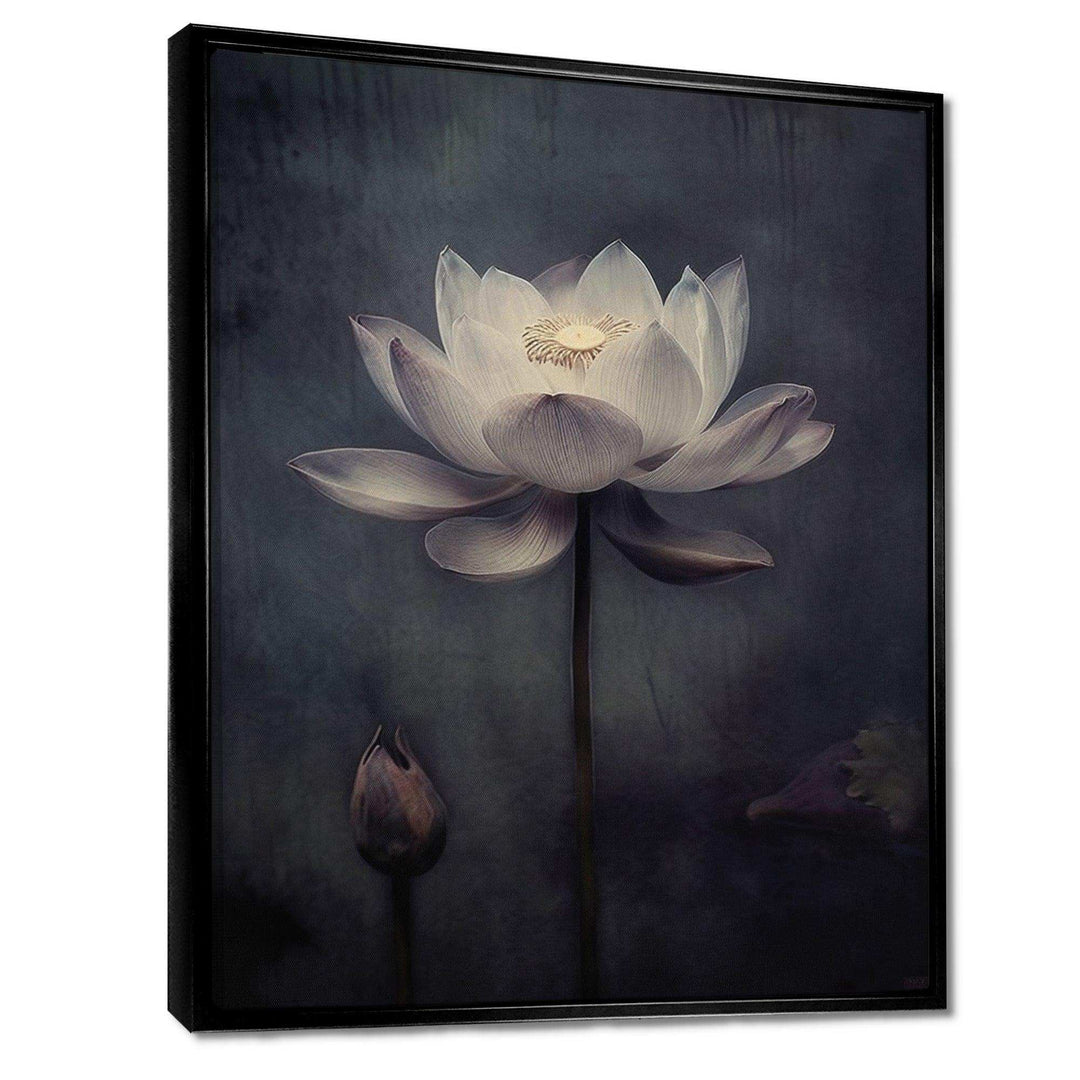 Grey Monochrome Lotus Symphony III - Floral Canvas Wall Art