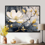 Yellow Grey Magnolias Nature Elegance III - Floral Canvas Wall Art