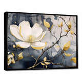 Yellow Grey Magnolias Nature Elegance III - Floral Canvas Wall Art