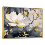 Yellow Grey Magnolias Nature Elegance III - Floral Canvas Wall Art