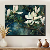 Green White Magnolias Landscape - Floral Canvas Wall Art