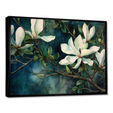 Green White Magnolias Landscape - Floral Canvas Wall Art