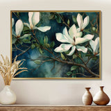 Green White Magnolias Landscape - Floral Canvas Wall Art