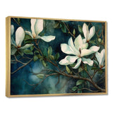 Green White Magnolias Landscape - Floral Canvas Wall Art