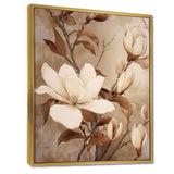 White Brown Magnolias Nature Serenity - Floral Canvas Wall Art