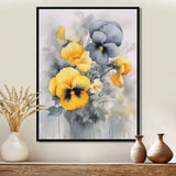 Yellow and Grey Minimalism Pansies - Floral Canvas Wall Art