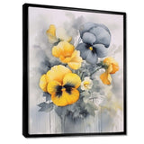 Yellow and Grey Minimalism Pansies - Floral Canvas Wall Art